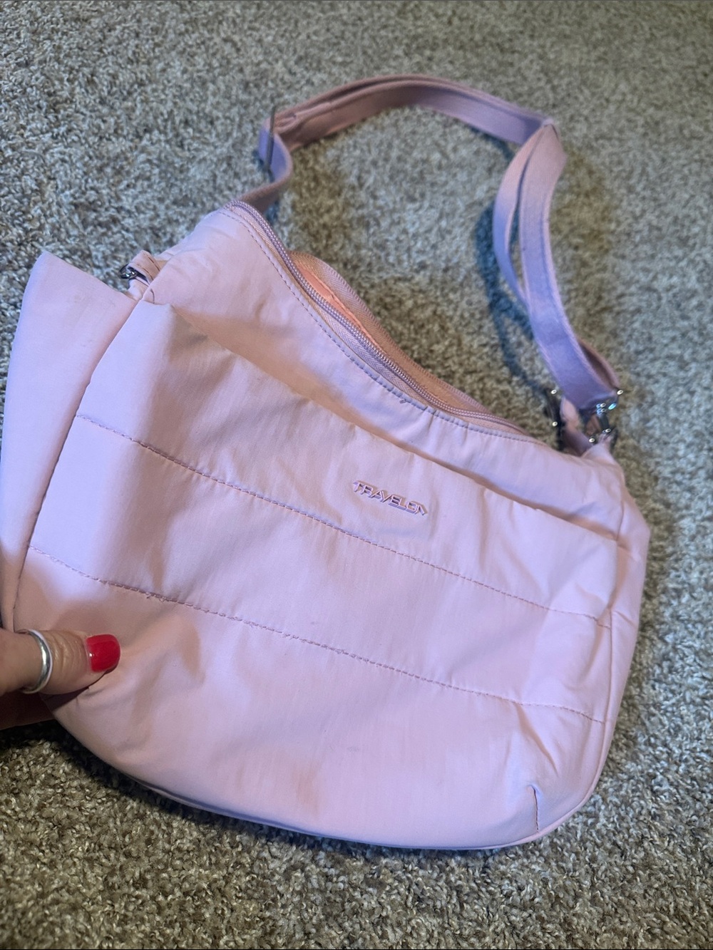 Travelon pink crossbody organizer bag w/RFID technology - like new!